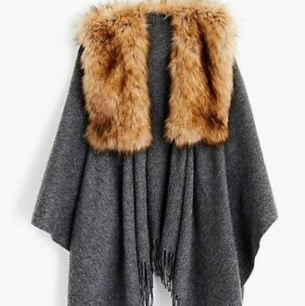 J Crew Heather Gray Faux Stearling Poncho Cape